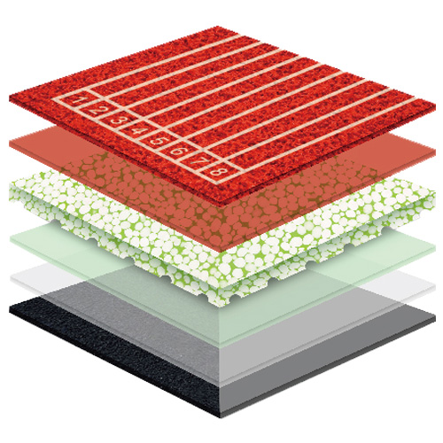东丽无缝预制型塑胶跑道非渗水自结纹面层方案一